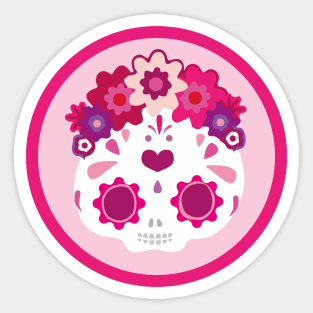 Kawaii mexican sugar skull adorable pink flower headband cute day of the dead Sticker